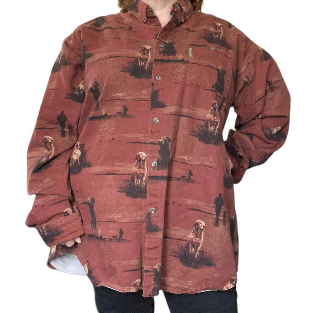 Columbia Mens 2XT River Lodge 100% Cotton Dog Fishing Shirt Shacket Labrador
